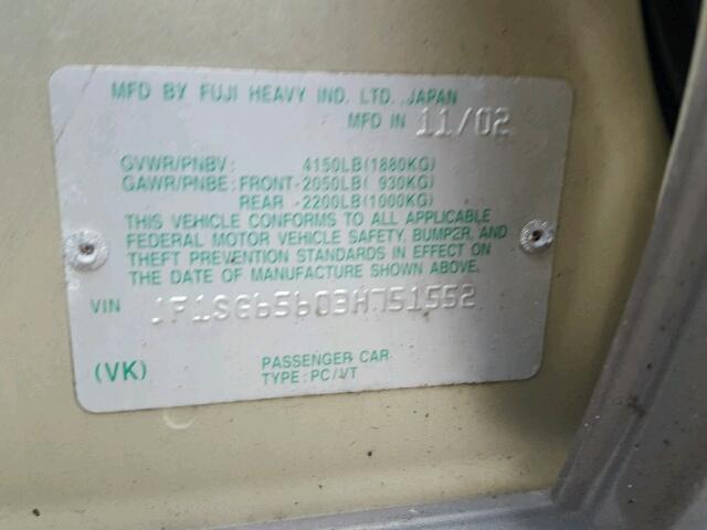 JF1SG65603H751552 - 2003 SUBARU FORESTER 2 GOLD photo 10