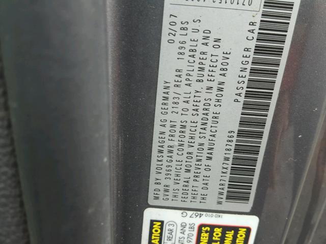 WVWAR71KX7W187869 - 2007 VOLKSWAGEN RABBIT GRAY photo 10