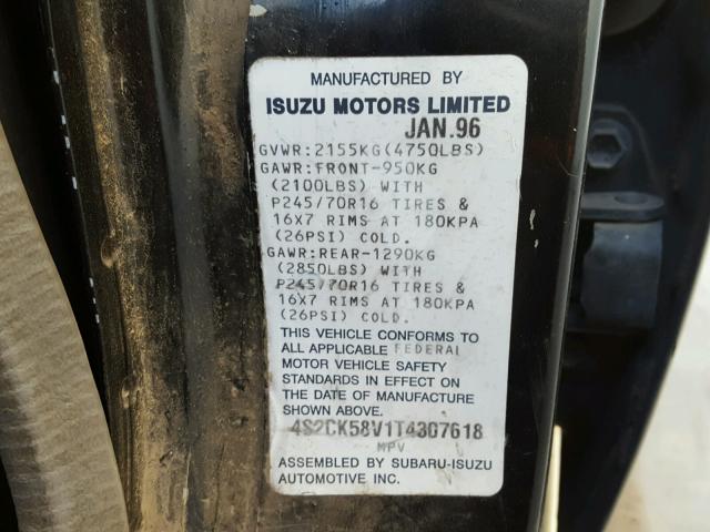 4S2CK58V1T4307618 - 1996 ISUZU RODEO S BLACK photo 10