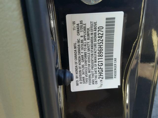 2HGFG11896H524270 - 2006 HONDA CIVIC EX შავი ფოტო 10