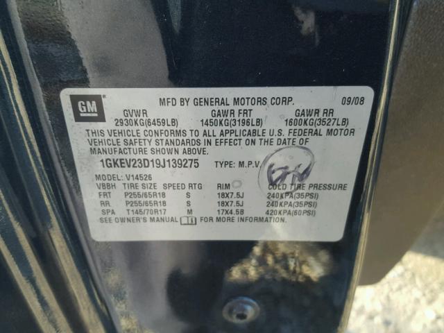 1GKEV23D19J139275 - 2009 GMC ACADIA SLT შავი ფოტო 10