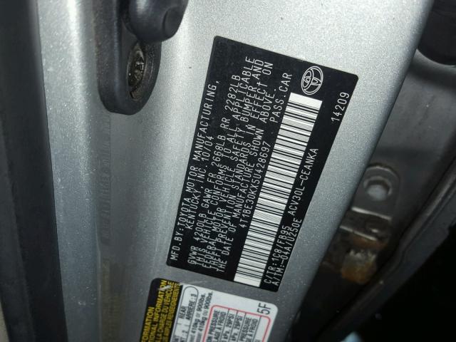 4T1BE30KX5U428697 - 2005 TOYOTA CAMRY LE ვერცხლისფერი ფოტო 10