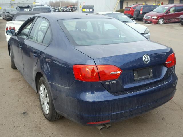 3VW2K7AJ9DM252476 - 2013 VOLKSWAGEN JETTA BASE BLUE photo 3