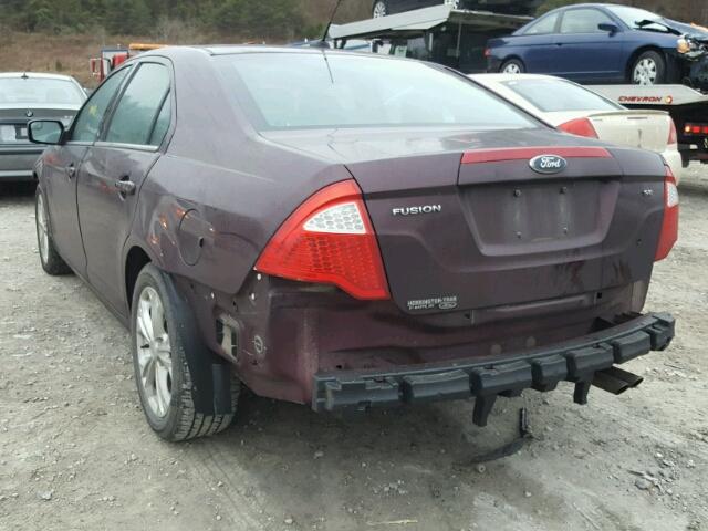 3FAHP0HA3CR411088 - 2012 FORD FUSION SE MAROON photo 3