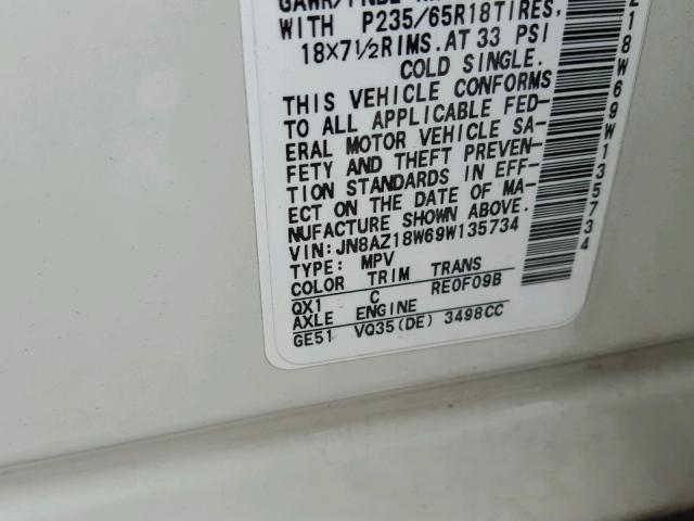 JN8AZ18W69W135734 - 2009 NISSAN MURANO S WHITE photo 10