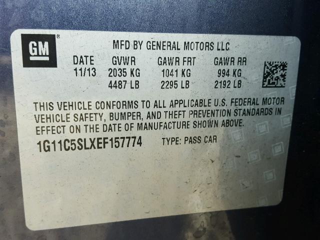 1G11C5SLXEF157774 - 2014 CHEVROLET MALIBU 1LT Көк фото 10