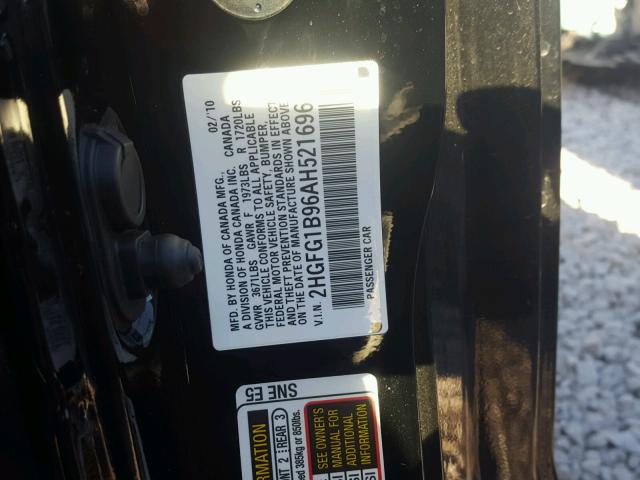 2HGFG1B96AH521696 - 2010 HONDA CIVIC EXL 黑色 照片 10