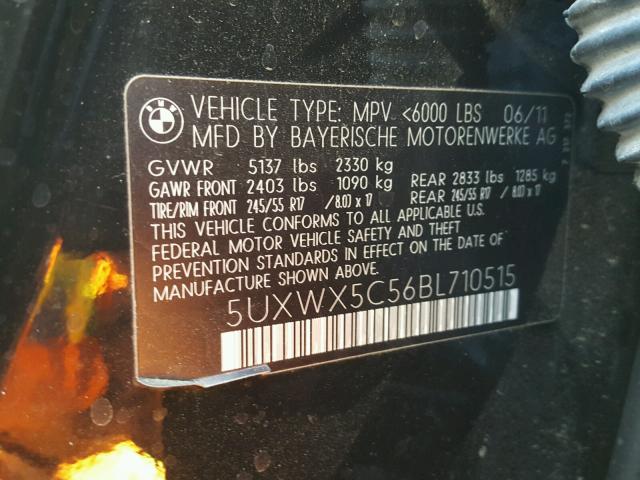 5UXWX5C56BL710515 - 2011 BMW X3 XDRIVE2 BLACK photo 10