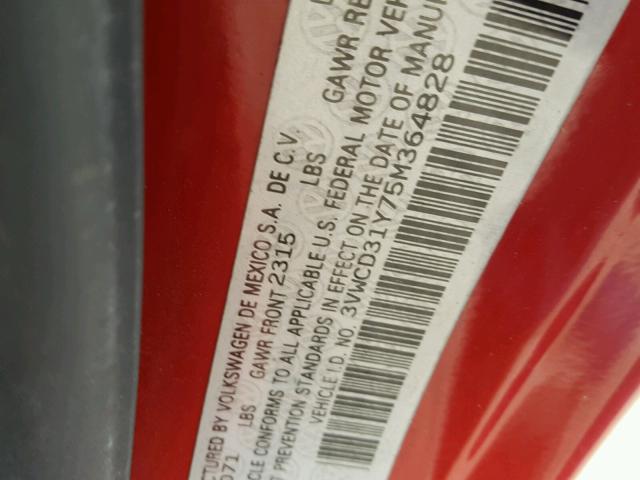 3VWCD31Y75M364828 - 2005 VOLKSWAGEN NEW BEETLE 红色 照片 10