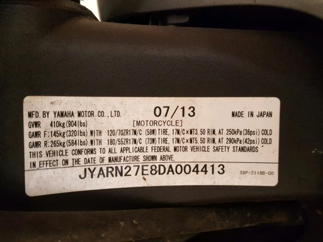 JYARN27E8DA004413 - 2013 YAMAHA FZ8 N BLACK photo 10