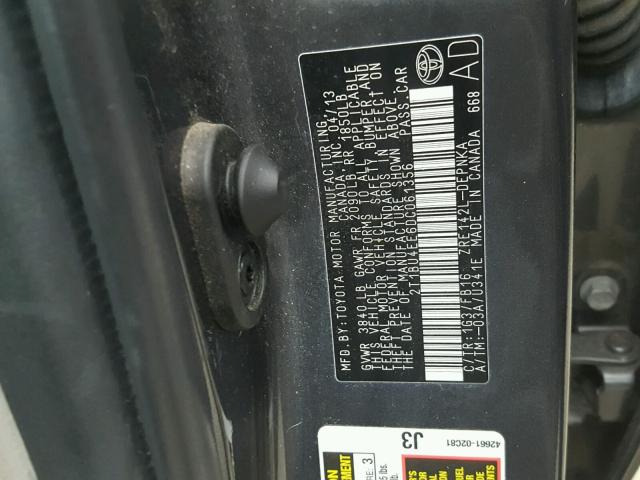 2T1BU4EE6DC061356 - 2013 TOYOTA COROLLA BA GRAY photo 10