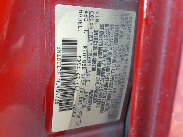 3N1BC13E19L406708 - 2009 NISSAN VERSA S RED photo 10