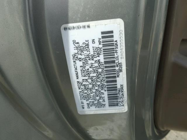 4T3ZF13C51U356197 - 2001 TOYOTA SIENNA LE SILVER photo 10