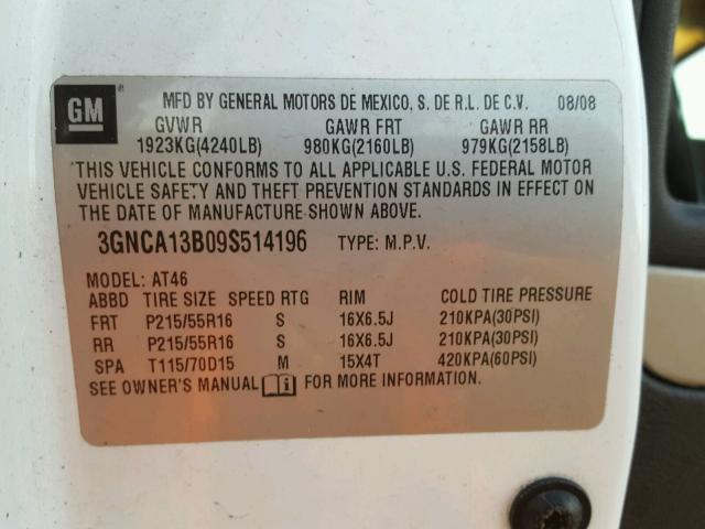 3GNCA13B09S514196 - 2009 CHEVROLET HHR LS Blanco foto 10