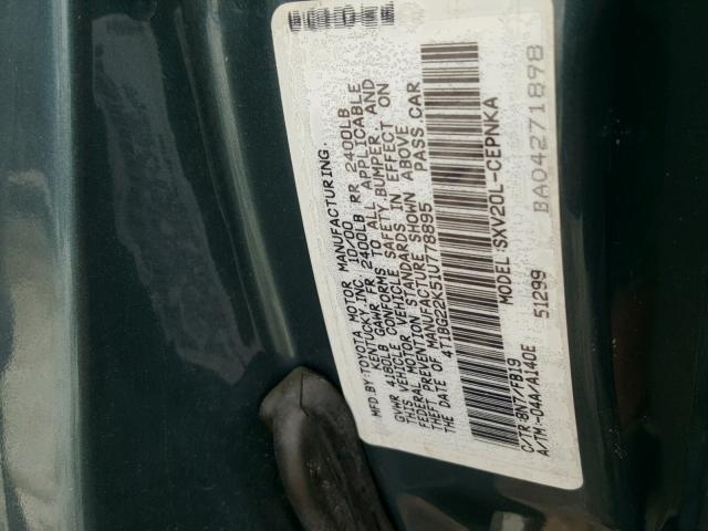 4T1BG22K51U778895 - 2001 TOYOTA CAMRY CE TEAL photo 10