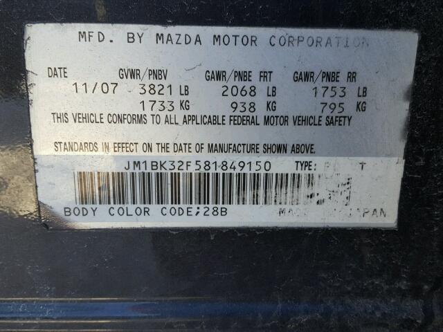 JM1BK32F581849150 - 2008 MAZDA 3 I GRAY photo 10