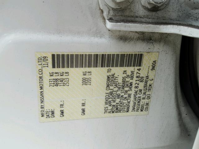 1N4AA5AP0AC821874 - 2010 NISSAN MAXIMA S Biały zdjęcie 10