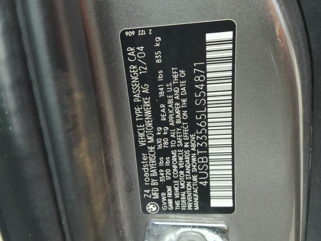 4USBT33565LS54871 - 2005 BMW Z4 2.5 GRAY photo 10