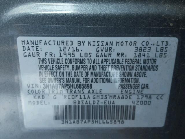 3N1AB7AP5HL665898 - 2017 NISSAN SENTRA S CHARCOAL photo 10