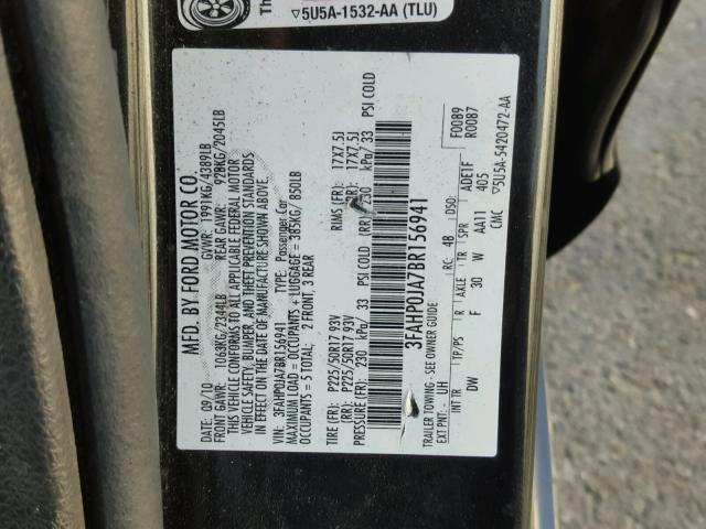 3FAHP0JA7BR156941 - 2011 FORD FUSION SEL CHARCOAL photo 10