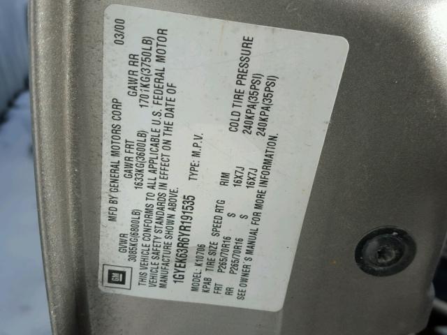 1GYEK63R6YR191535 - 2000 CADILLAC ESCALADE L TAN photo 10