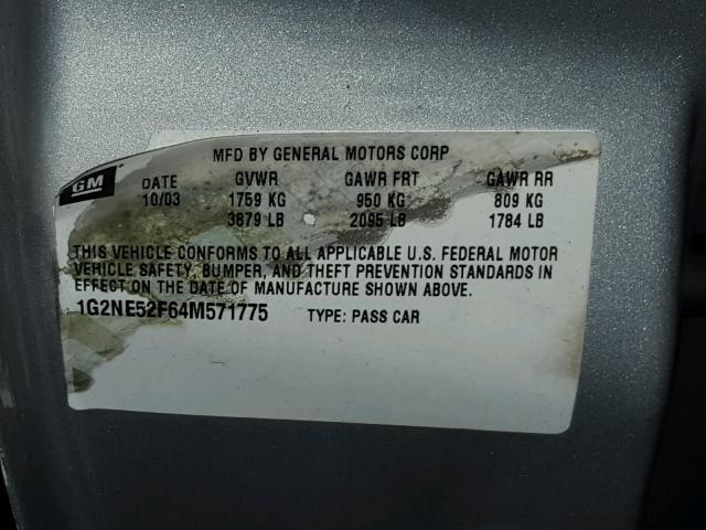 1G2NE52F64M571775 - 2004 PONTIAC GRAND AM S SILVER photo 10