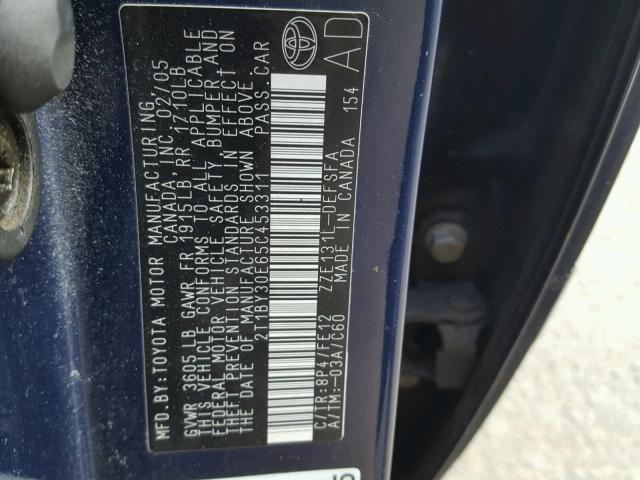 2T1BY30E65C453311 - 2005 TOYOTA COROLLA XR 蓝色 照片 10