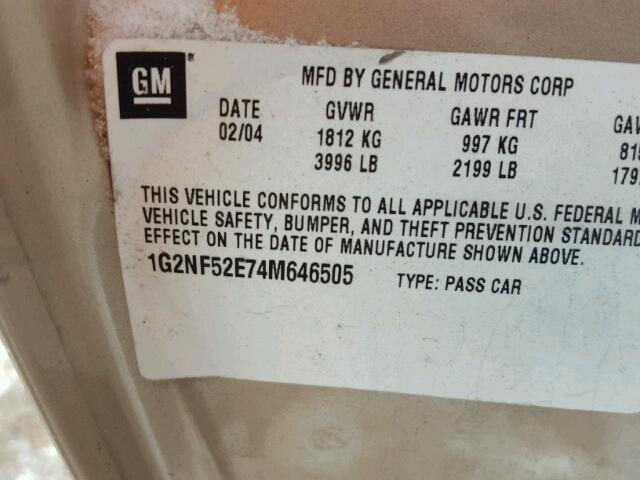 1G2NF52E74M646505 - 2004 PONTIAC GRAND AM S 金色 照片 10