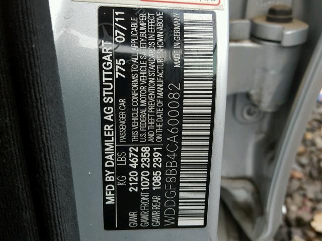 WDDGF8BB4CA600082 - 2012 MERCEDES-BENZ C 300 4MAT SILVER photo 10