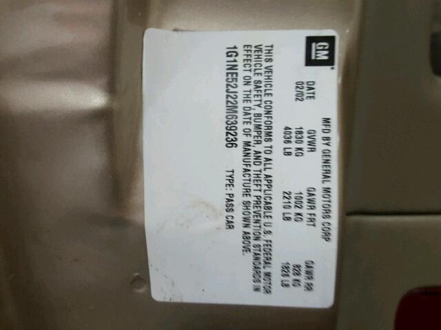 1G1NE52J22M639236 - 2002 CHEVROLET MALIBU LS 棕色 照片 10