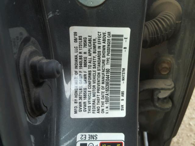 19XFA16539E044160 - 2009 HONDA CIVIC LX GRAY photo 10