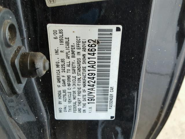 19UYA42491A014662 - 2001 ACURA 3.2CL BLACK photo 10