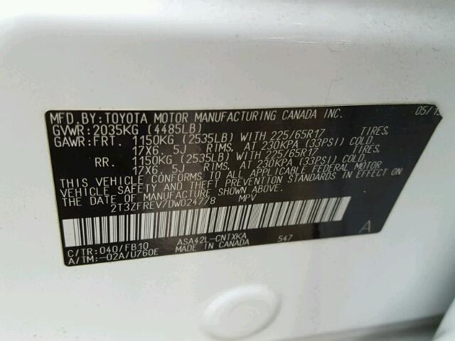 2T3ZFREV7DW024778 - 2013 TOYOTA RAV4 LE Ağ foto 10