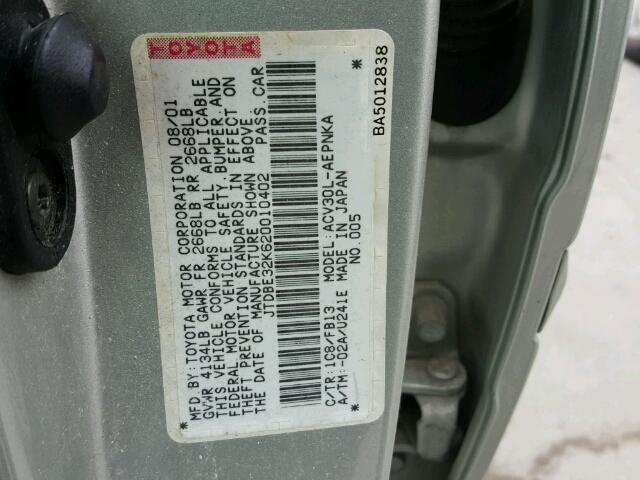 JTDBE32K620010402 - 2002 TOYOTA CAMRY LE Silber Foto 10