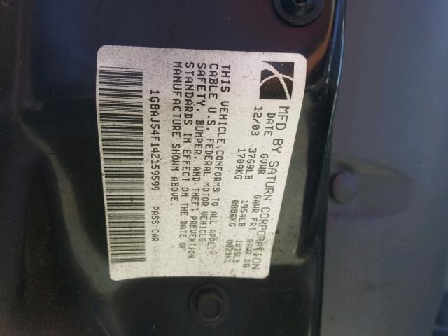 1G8AJ54F14Z159599 - 2004 SATURN ION LEVEL CHARCOAL photo 10