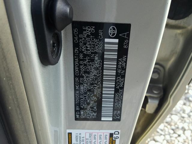 JTDBE32KX53024323 - 2005 TOYOTA CAMRY LE ვერცხლისფერი ფოტო 10