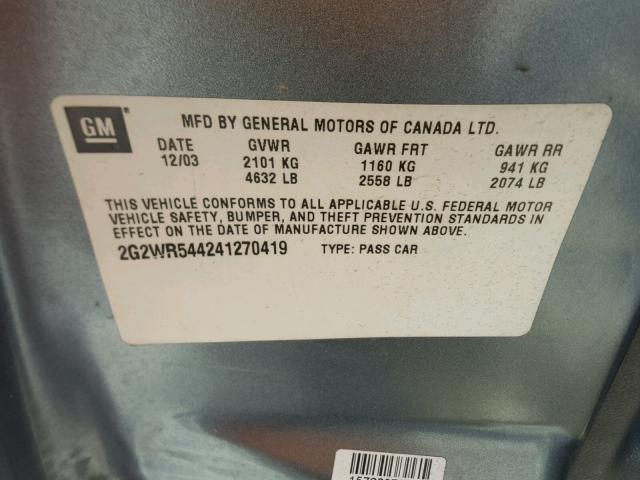 2G2WR544241270419 - 2004 PONTIAC GRAND PRIX 灰色 照片 10