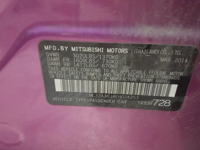 ML32A3HJ4EH024253 - 2014 MITSUBISHI MIRAGE DE PURPLE photo 10