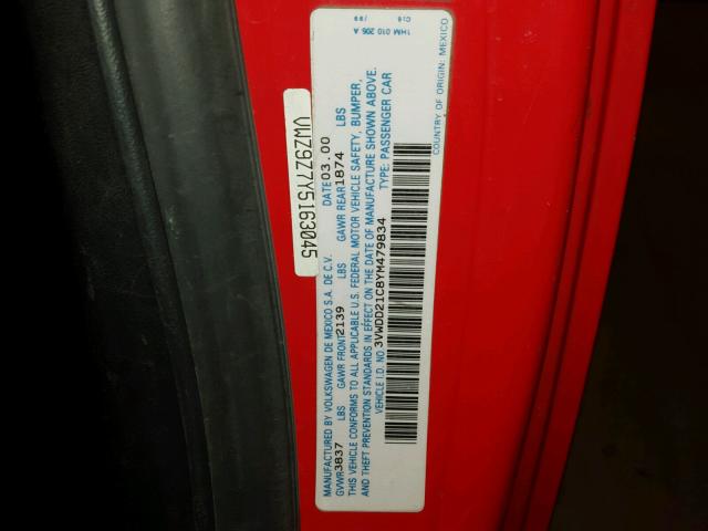 3VWDD21C8YM479834 - 2000 VOLKSWAGEN NEW BEETLE 红色 照片 10