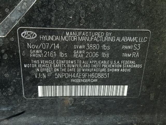 5NPDH4AE9FH608851 - 2015 HYUNDAI ELANTRA SE BLACK photo 10