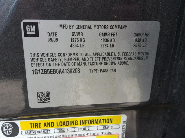 1G1ZB5EB0A4139203 - 2010 CHEVROLET MALIBU LS Grafit foto 10