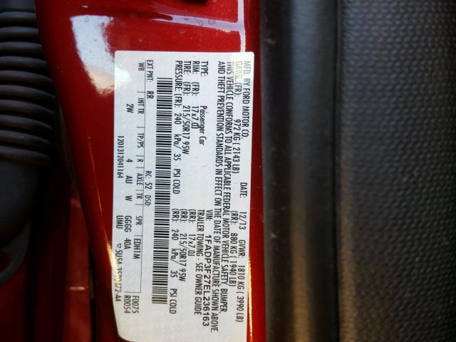 1FADP3F27EL236163 - 2014 FORD FOCUS SE RED photo 10