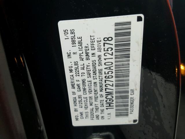 1HGCM72765A012578 - 2005 HONDA ACCORD EX BLACK photo 10