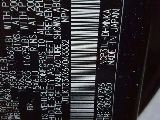 JTLKT334X64043332 - 2006 TOYOTA SCION XB 黑色 照片 10