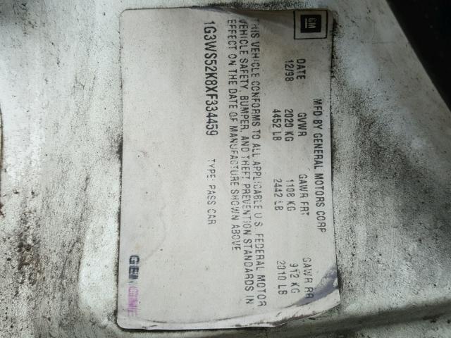 1G3WS52K8XF334459 - 1999 OLDSMOBILE INTRIGUE G WHITE photo 10