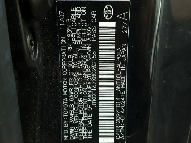 JTKDE167X80262156 - 2008 TOYOTA SCION TC 黑色 照片 10