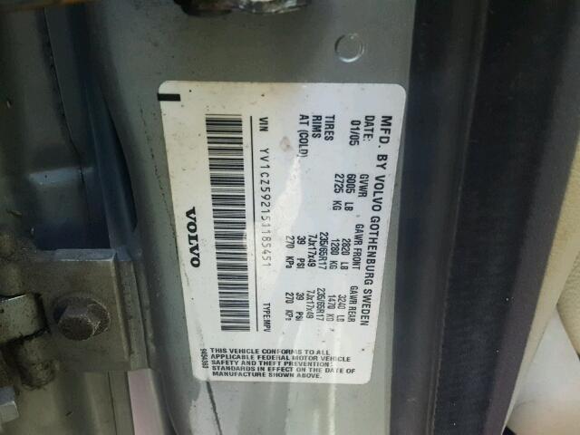 YV1CZ592151185451 - 2005 VOLVO XC90 SILVER photo 10