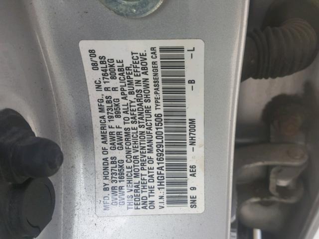 1HGFA16929L001506 - 2009 HONDA CIVIC EXL 银色 照片 10