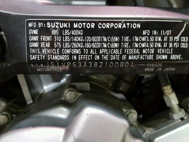 JS1VP53A382100901 - 2008 SUZUKI SV650 GRAY photo 20