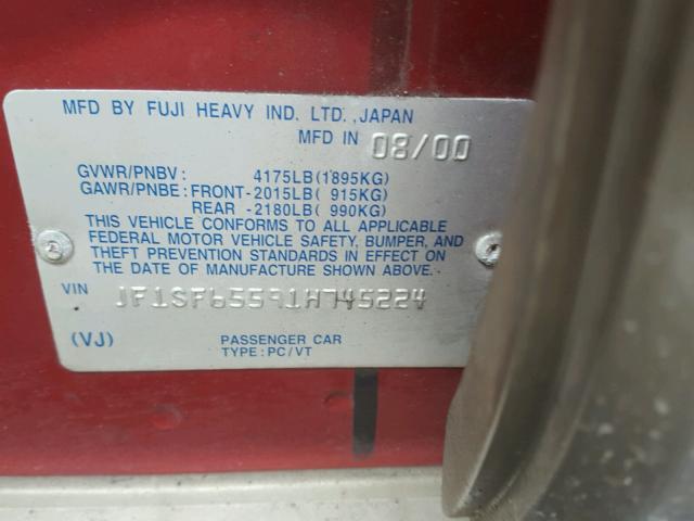 JF1SF65591H745224 - 2001 SUBARU FORESTER S 红色 照片 10